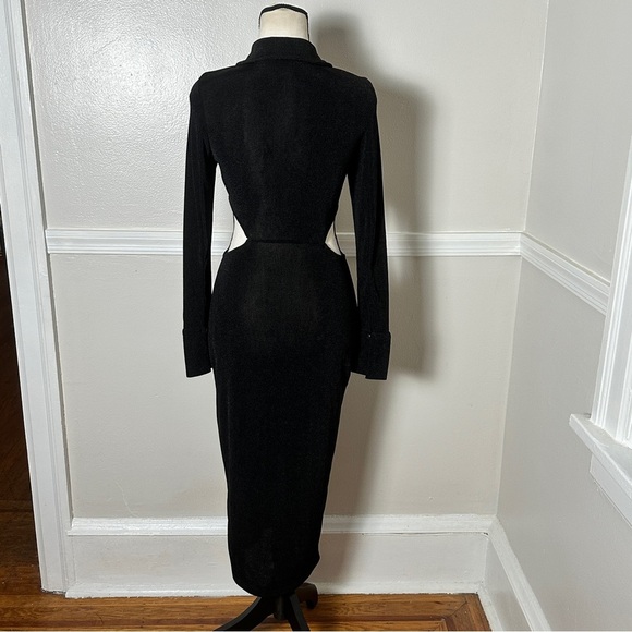 Runaway Stretchy Black Maxi Dress Cutouts Long Sleeves Collared Preppy - Picture 14 of 17